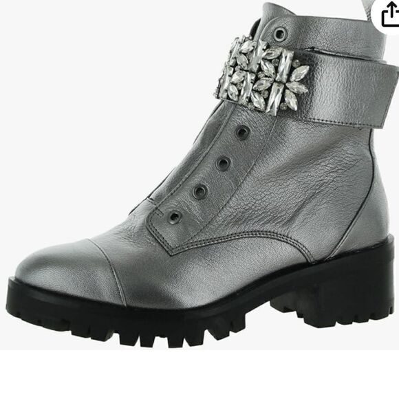 Karl Lagerfeld 6.5 leather silver boots embellished, bling - Picture 5 of 12